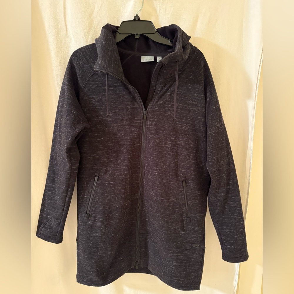 Athleta Stronger Long Black Full-Zip Hooded Sweatshirt Jacket
